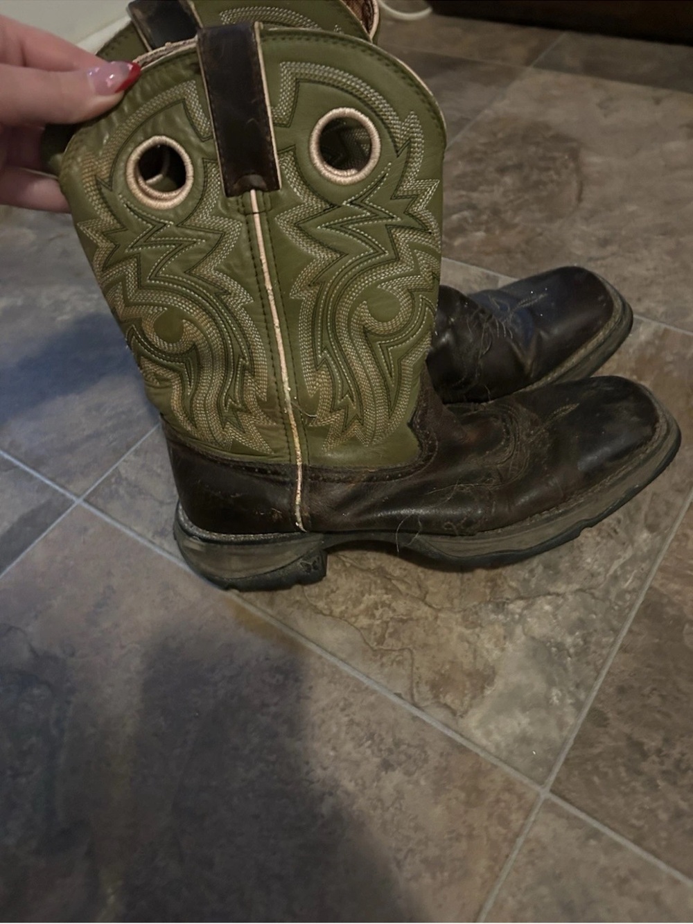 Men’s Green and Brown Pull-On Cowboy Boots